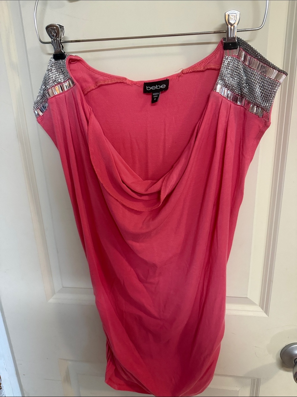 bebe Hot Pink Cowl Neck Camisole with Embellished Shoulders